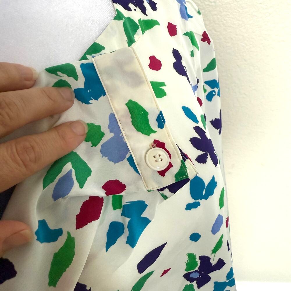 Vintage Maggy Boutique Floral Blouson Midi Dress Size 10 White Multicolor - Picture 3 of 11